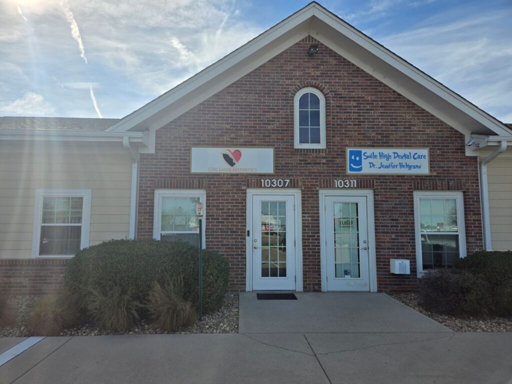 Exterior of 5280 Laser Aesthetics building showing Inside/Out Wellness Center entrance at 10307 Washington St, Thornton, CO